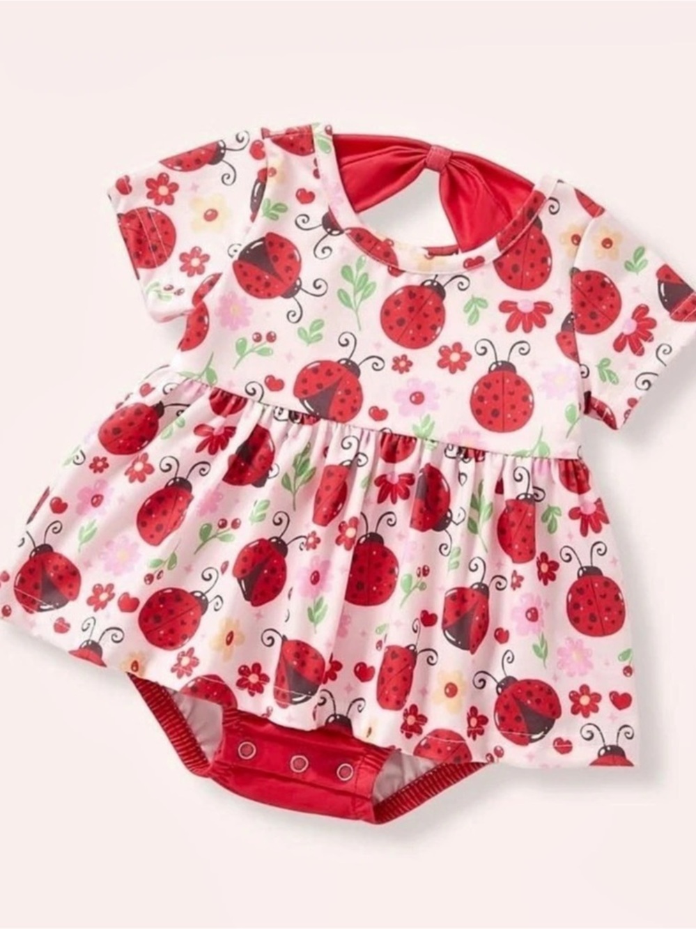 Pete + Lucy Ladybug Lovelies Romper Dress Pink & Red